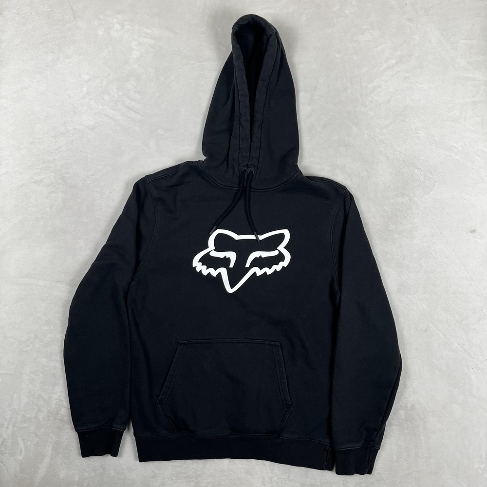 Fox Racing Hoodie Mens Medium Black Fleece Pullover Sweatshirt Fox Head Logo